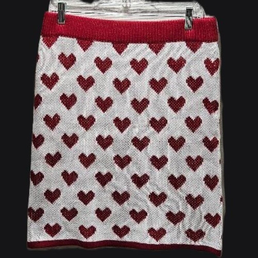 RED HEART KNITTED PULL UP PENCIL MIDI SKIRT 2X   VALENTINE’S DAY